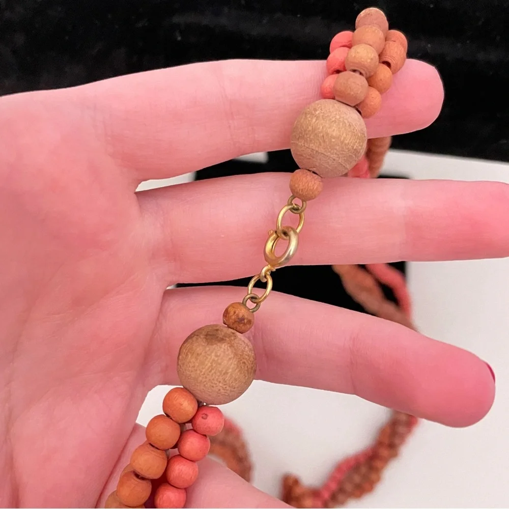 Vintage HAWAIIAN Wooden Summer Beach Tropical Vacation Natural Beaded Necklace